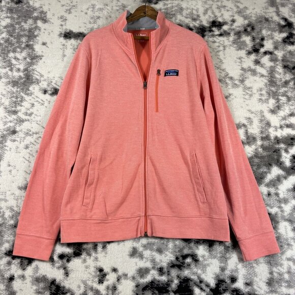 LL Bean Traditional Fit Sweatshirt Mens Size Medium Salmon Pink Full Zip Pockets - Picture 1 of 14